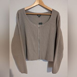 Wild Fable Cropped Ribbed Zip Front Cardigan Sweater Dark Taupe 1X NWT